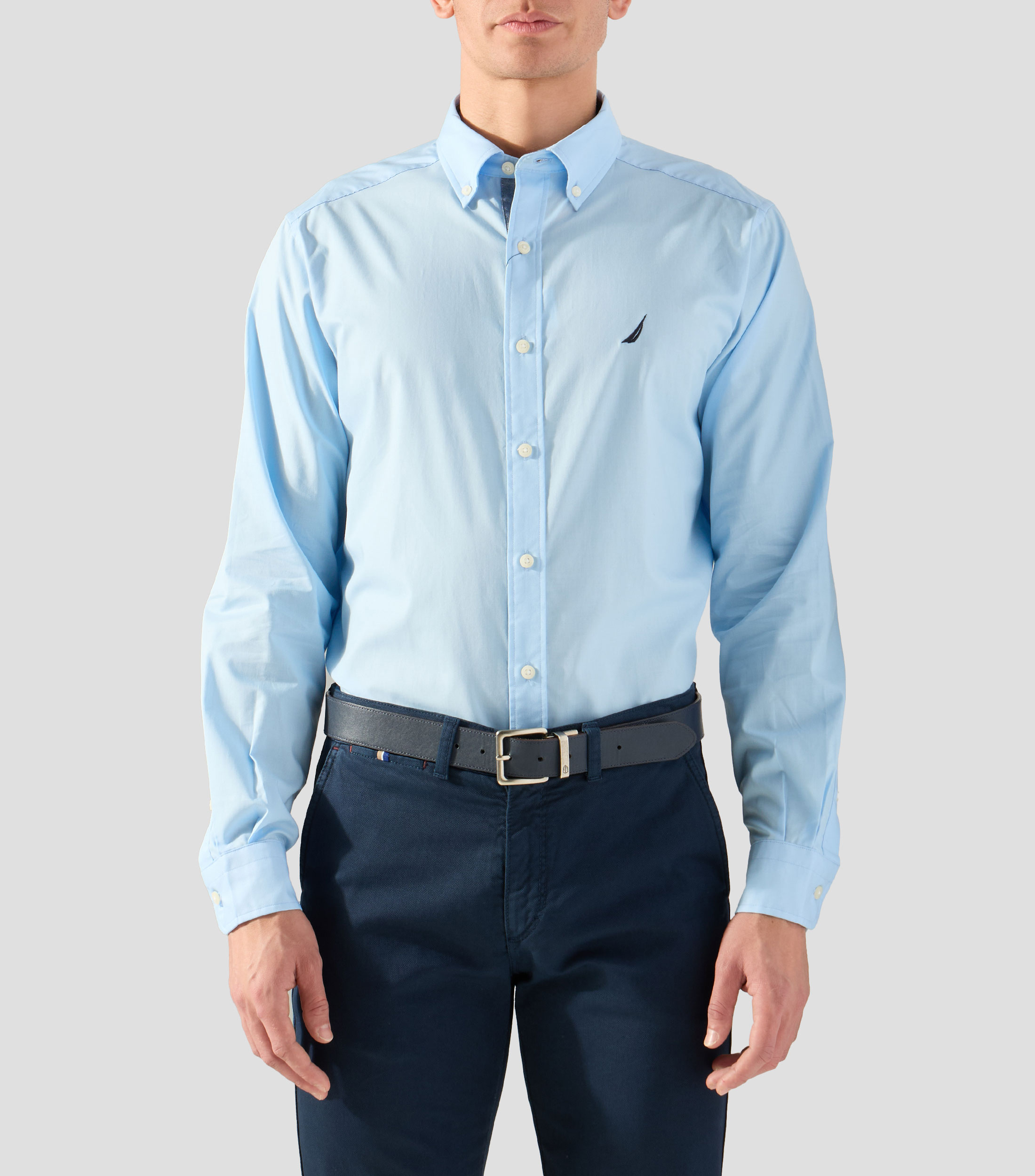 Camisa lisa con manga larga Hombre